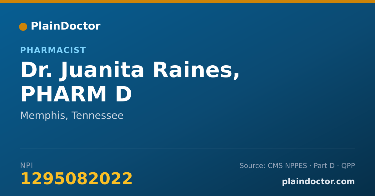Shareable card for Juanita Raines, PHARM D - Pharmacist, Memphis, TN