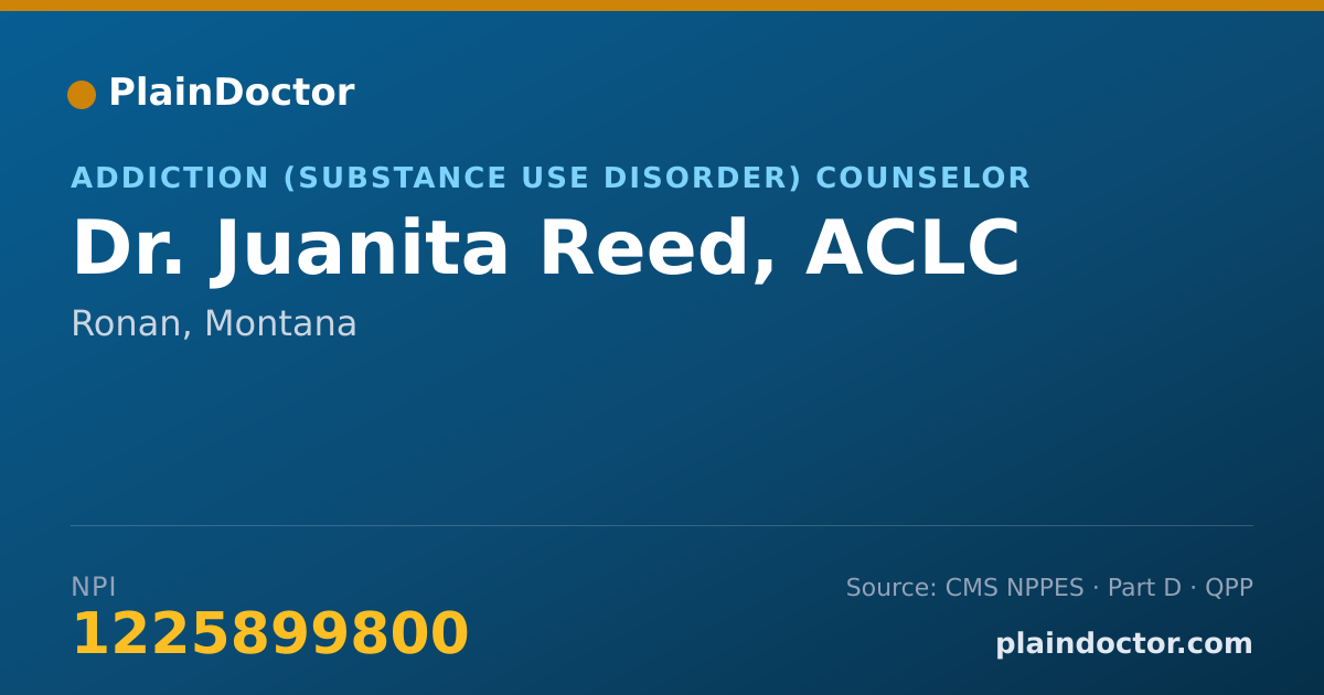 Shareable card for Juanita Reed, ACLC - Addiction (Substance Use Disorder) Counselor, Ronan, MT