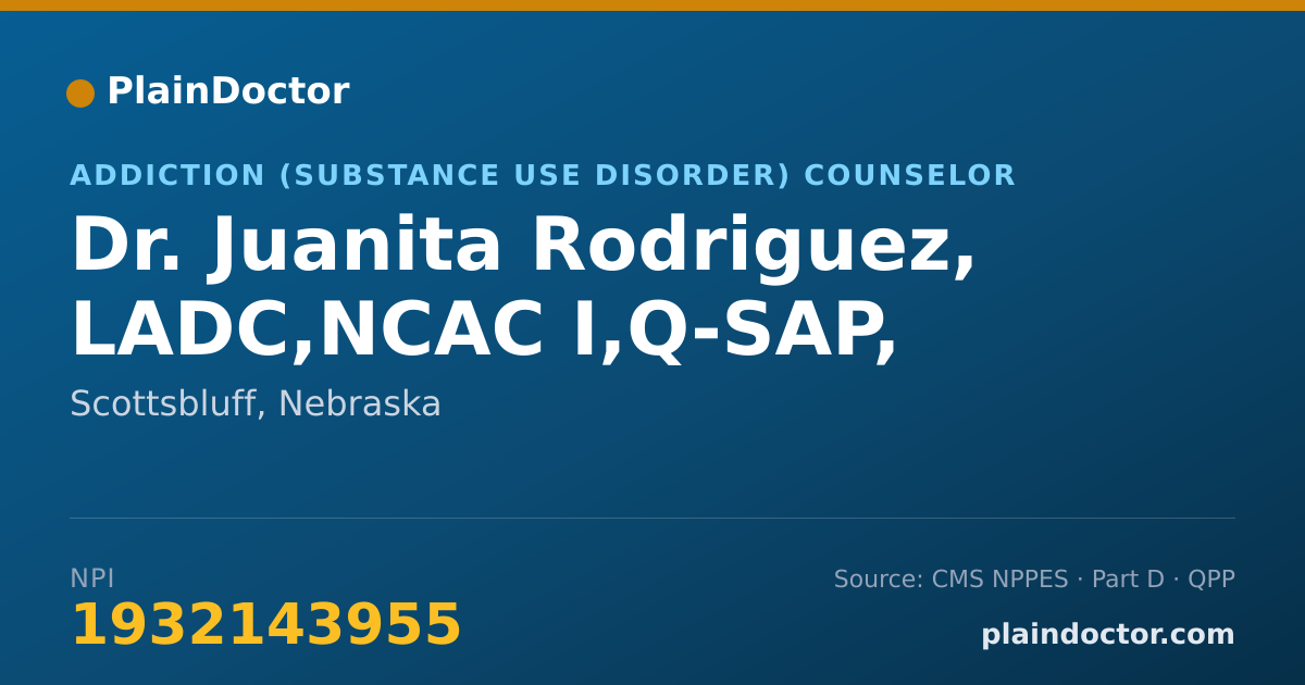 Shareable card for Juanita Rodriguez, LADC,NCAC I,Q-SAP, - Addiction (Substance Use Disorder) Counselor, Scottsbluff, NE