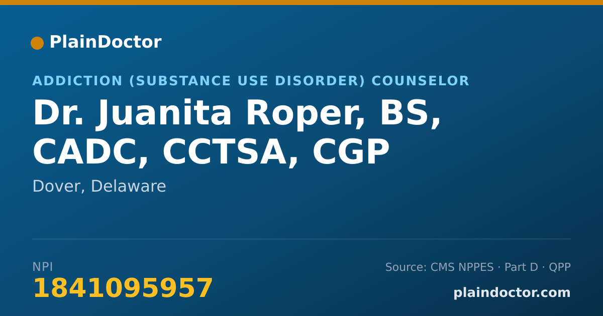 Shareable card for Juanita Roper, BS, CADC, CCTSA, CGP - Addiction (Substance Use Disorder) Counselor, Dover, DE