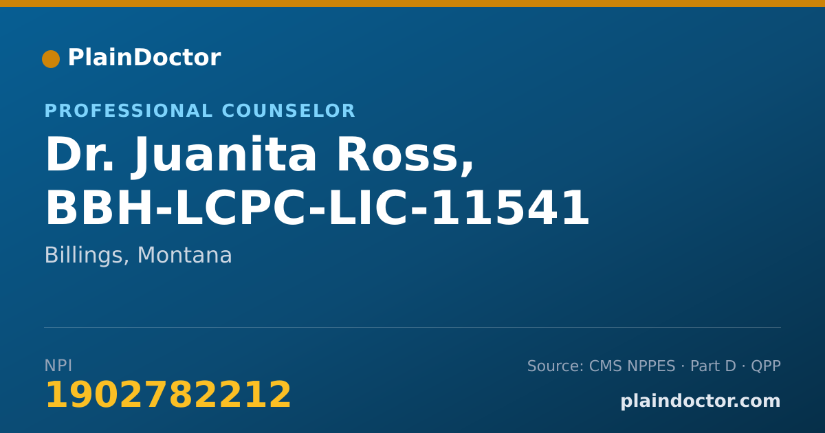 Shareable card for Juanita Ross, BBH-LCPC-LIC-11541 - Professional Counselor, Billings, MT
