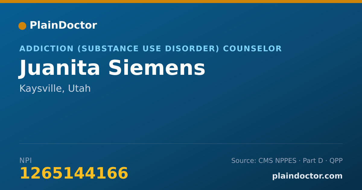 Shareable card for Juanita Siemens - Addiction (Substance Use Disorder) Counselor, Kaysville, UT