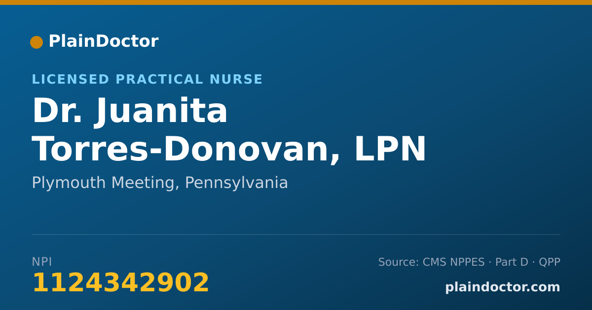 Shareable card for Juanita Torres-Donovan, LPN - Licensed Practical Nurse, Plymouth Meeting, PA