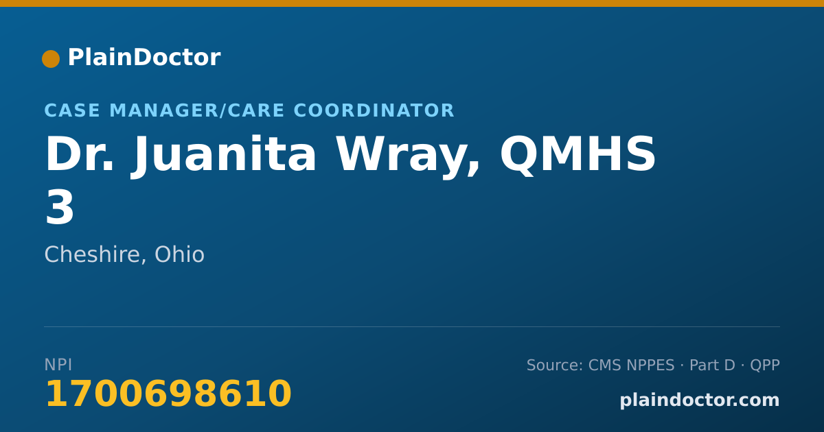 Shareable card for Juanita Wray, QMHS 3 - Case Manager/Care Coordinator, Cheshire, OH