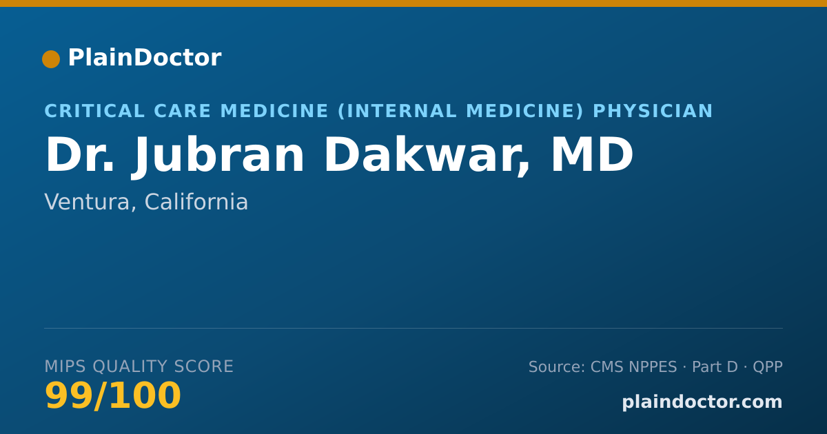 Shareable card for Jubran Dakwar, MD - Critical Care Medicine (Internal Medicine) Physician, Ventura, CA