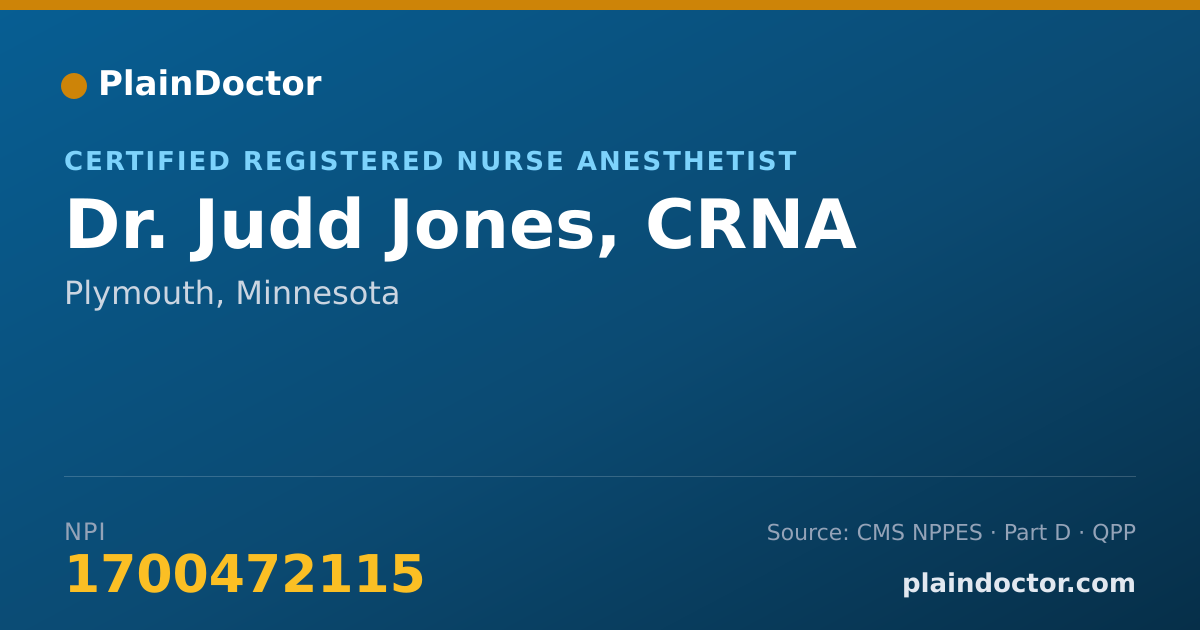 Shareable card for Judd Jones, CRNA - Certified Registered Nurse Anesthetist, Plymouth, MN