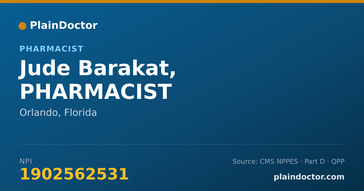 Shareable card for Jude Barakat, PHARMACIST - Pharmacist, Orlando, FL