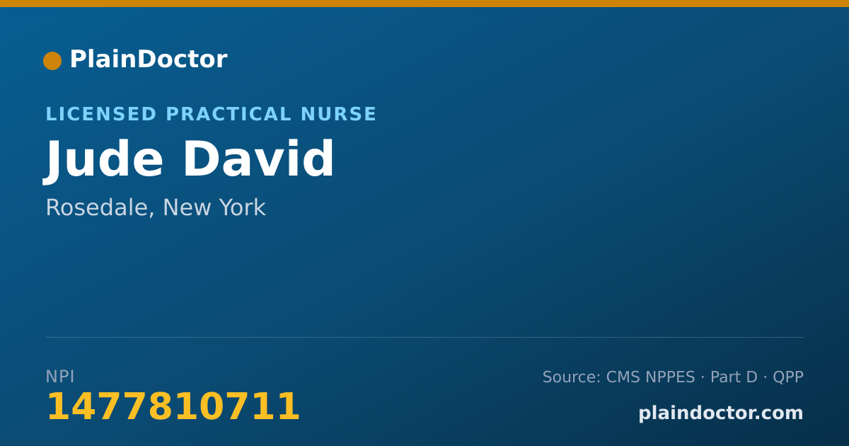 Shareable card for Jude David - Licensed Practical Nurse, Rosedale, NY