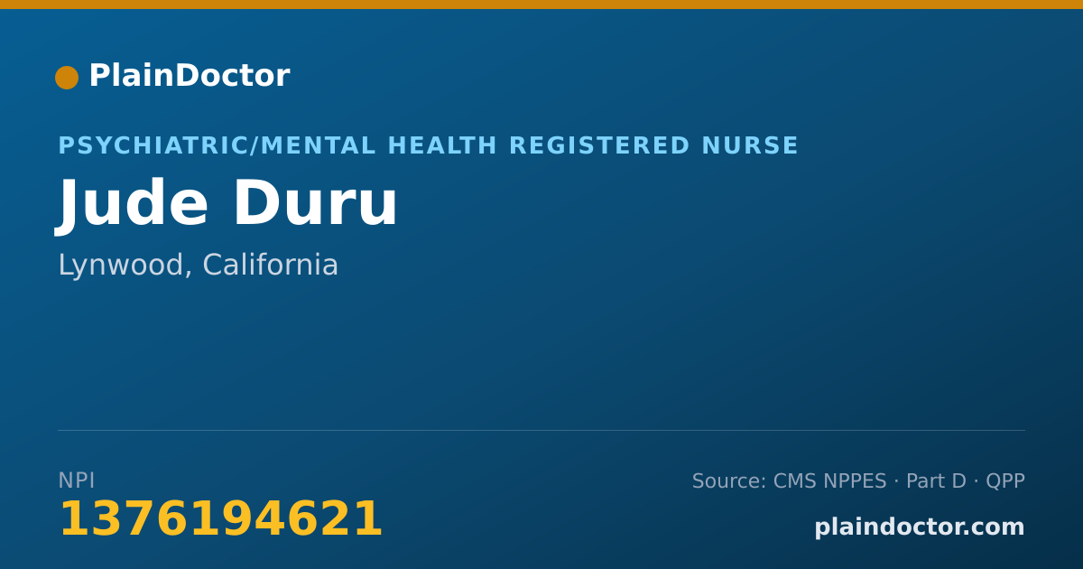 Shareable card for Jude Duru - Psychiatric/Mental Health Registered Nurse, Lynwood, CA