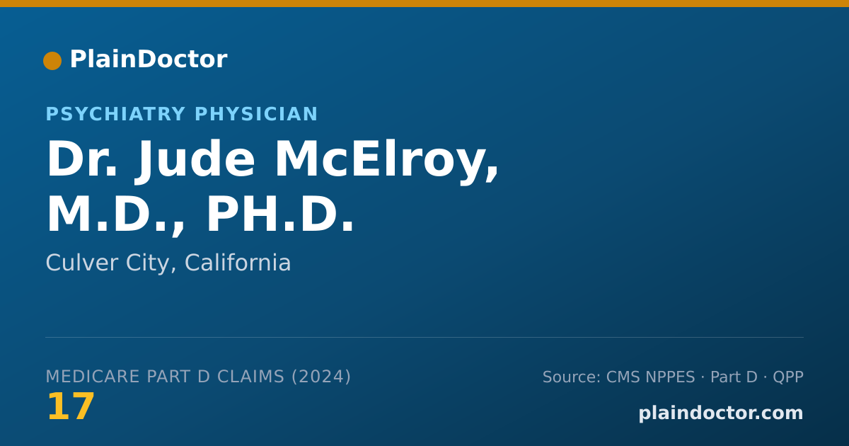 Shareable card for Jude McElroy, M.D., PH.D. - Psychiatry Physician, Culver City, CA