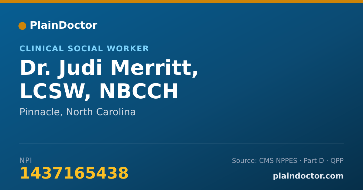 Shareable card for Judi Merritt, LCSW, NBCCH - Clinical Social Worker, Pinnacle, NC