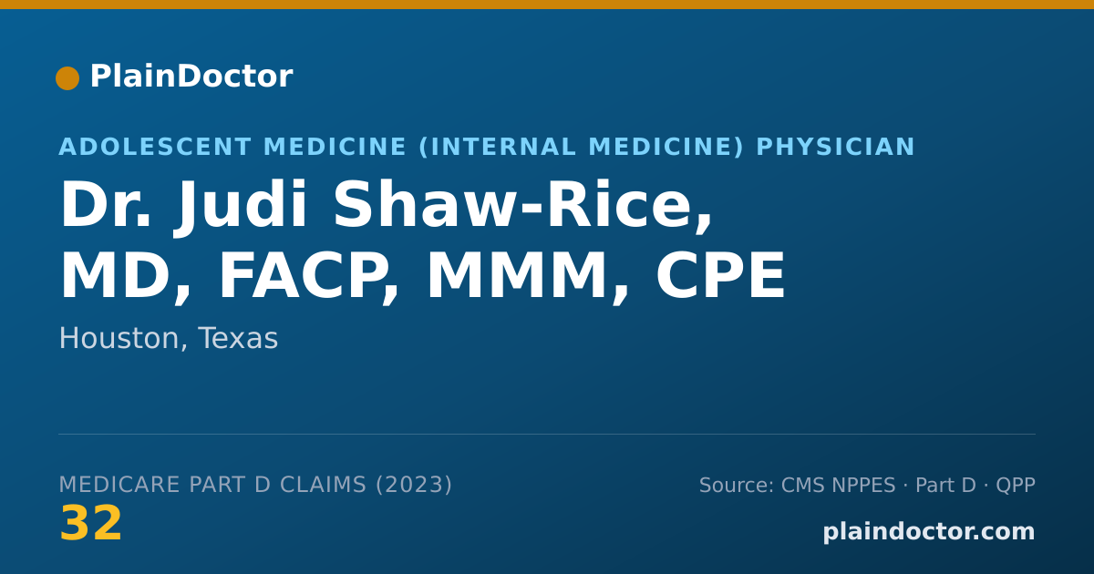 Shareable card for Judi Shaw-Rice, MD, FACP, MMM, CPE - Adolescent Medicine (Internal Medicine) Physician, Houston, TX