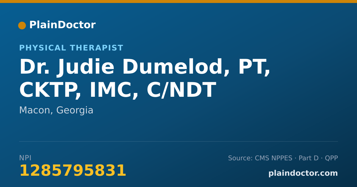 Shareable card for Judie Dumelod, PT, CKTP, IMC, C/NDT - Physical Therapist, Macon, GA