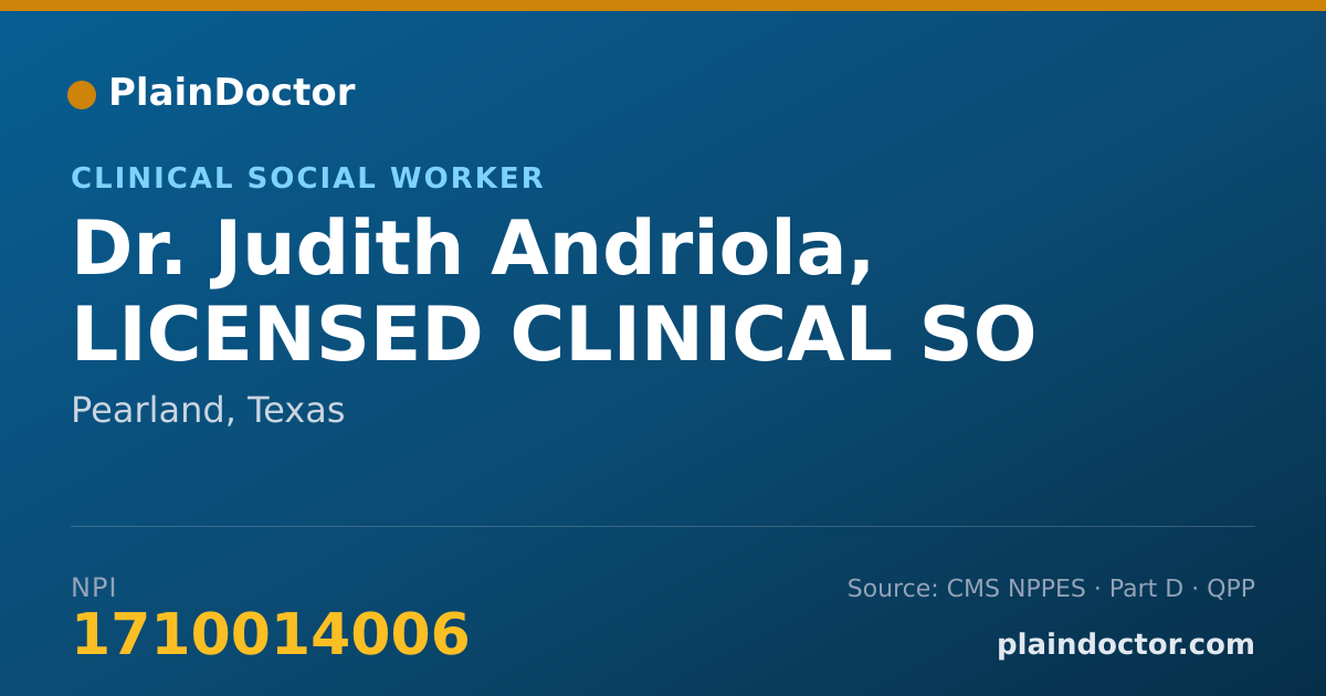 Shareable card for Judith Andriola, LICENSED CLINICAL SO - Clinical Social Worker, Pearland, TX