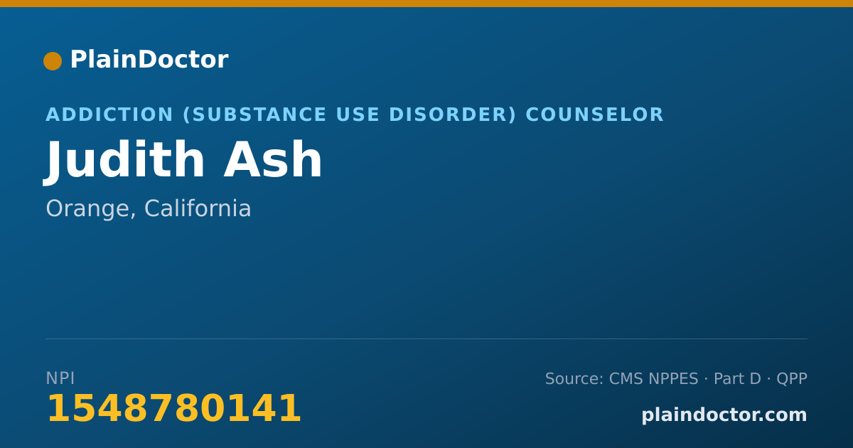 Shareable card for Judith Ash - Addiction (Substance Use Disorder) Counselor, Orange, CA