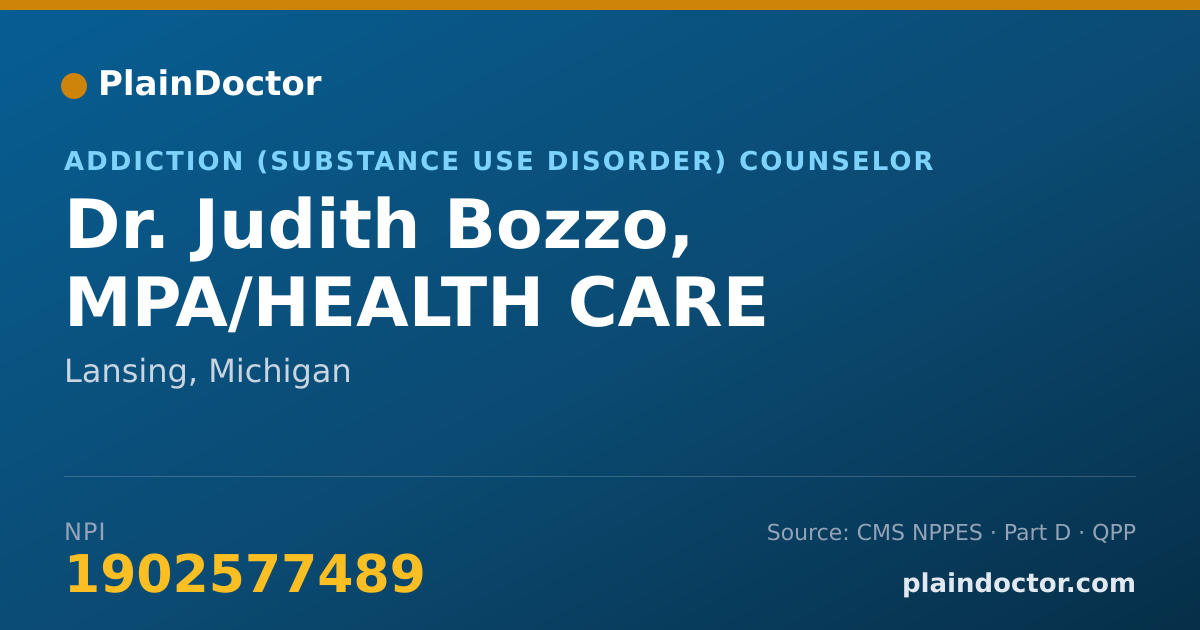 Shareable card for Judith Bozzo, MPA/HEALTH CARE - Addiction (Substance Use Disorder) Counselor, Lansing, MI