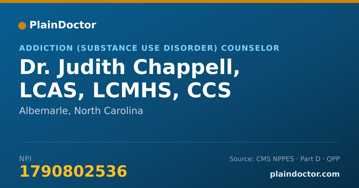 Shareable card for Judith Chappell, LCAS, LCMHS, CCS - Addiction (Substance Use Disorder) Counselor, Albemarle, NC