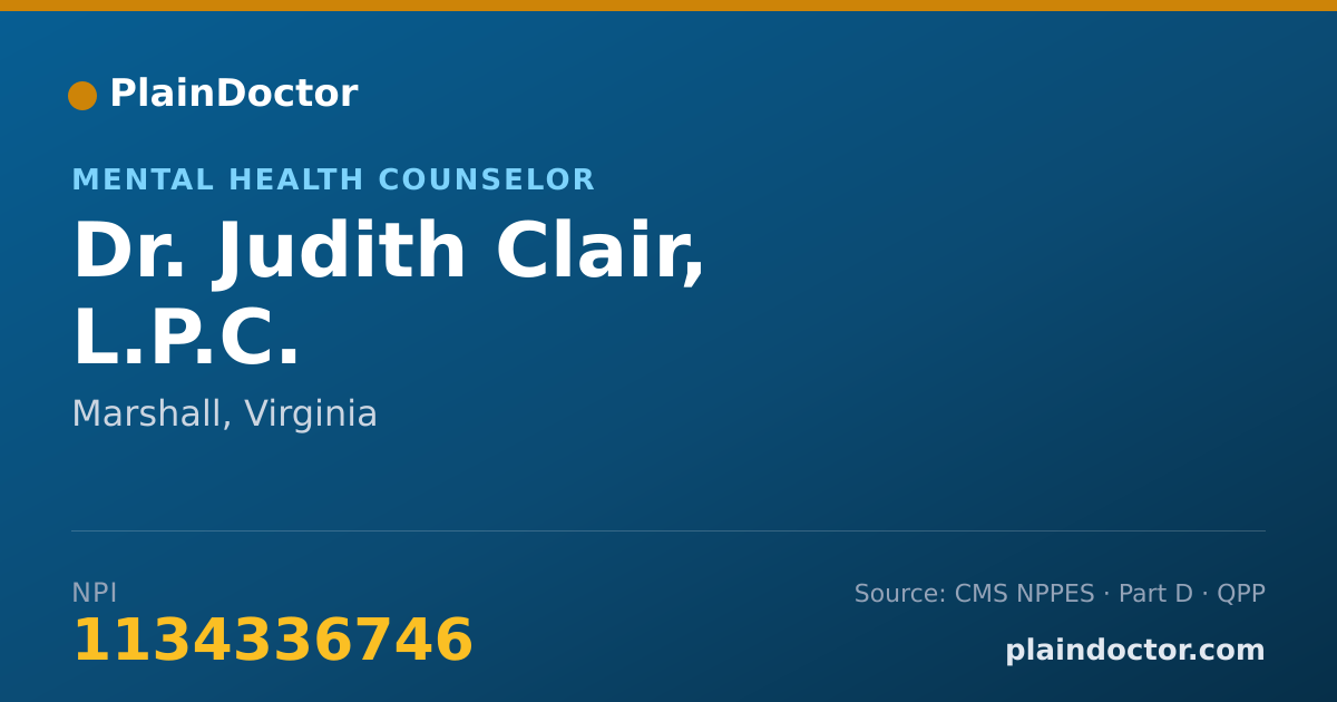 Shareable card for Judith Clair, L.P.C. - Mental Health Counselor, Marshall, VA