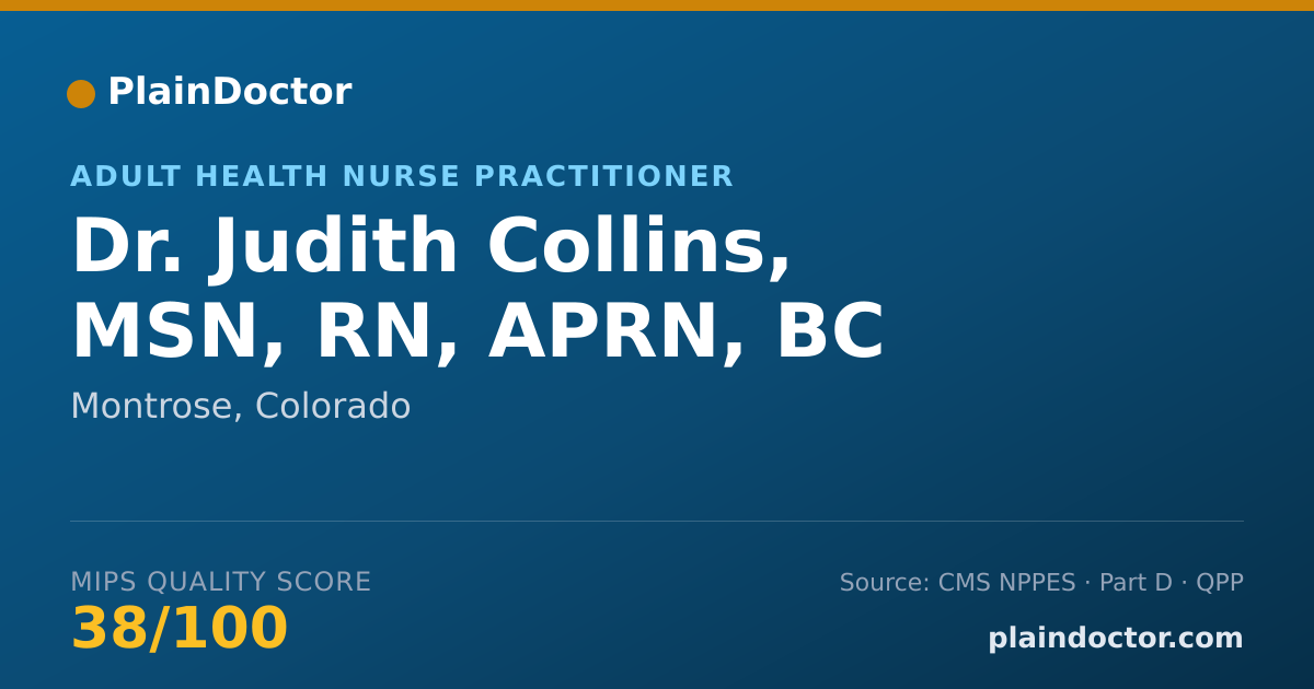 Shareable card for Judith Collins, MSN, RN, APRN, BC - Adult Health Nurse Practitioner, Montrose, CO