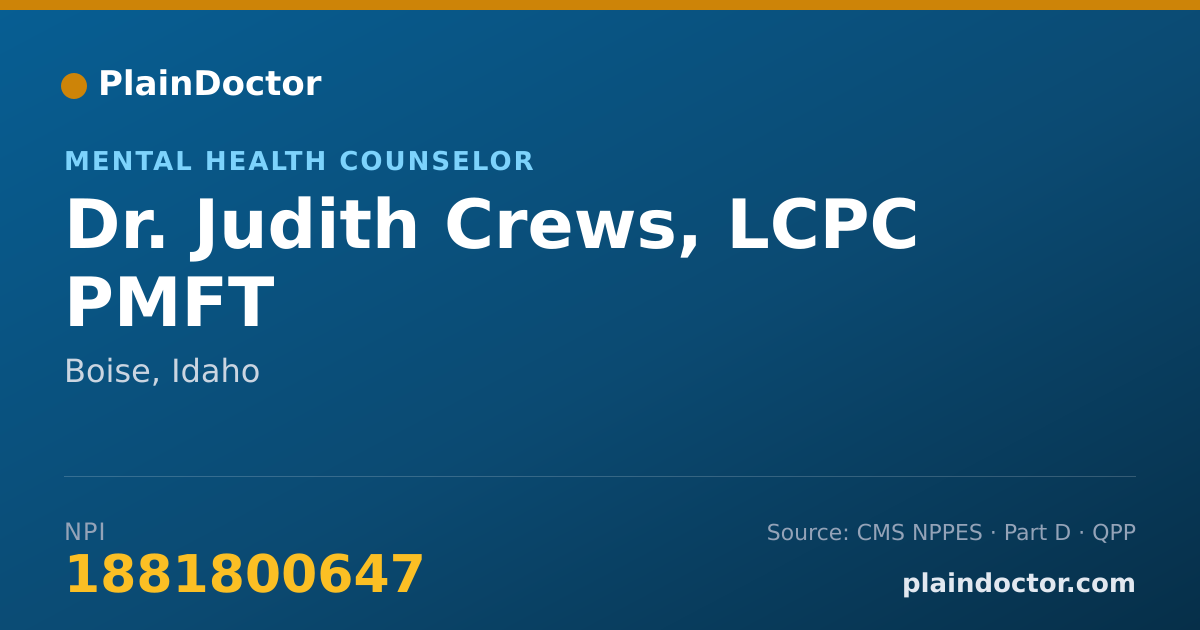 Shareable card for Judith Crews, LCPC PMFT - Mental Health Counselor, Boise, ID