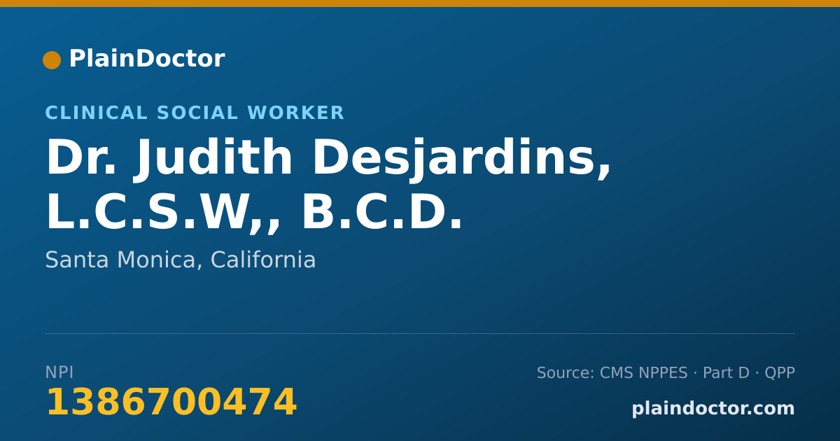 Shareable card for Judith Desjardins, L.C.S.W,, B.C.D. - Clinical Social Worker, Santa Monica, CA
