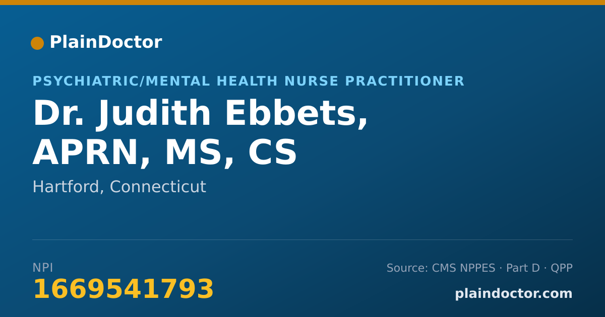 Shareable card for Judith Ebbets, APRN, MS, CS - Psychiatric/Mental Health Nurse Practitioner, Hartford, CT