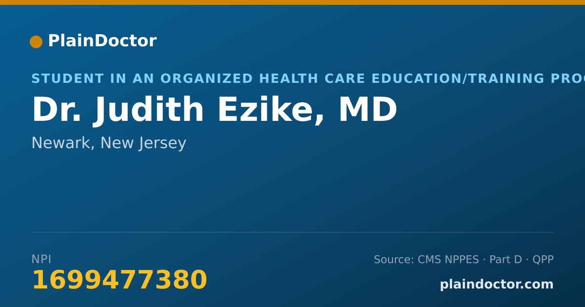 Shareable card for Judith Ezike, MD - Student in an Organized Health Care Education/Training Program, Newark, NJ