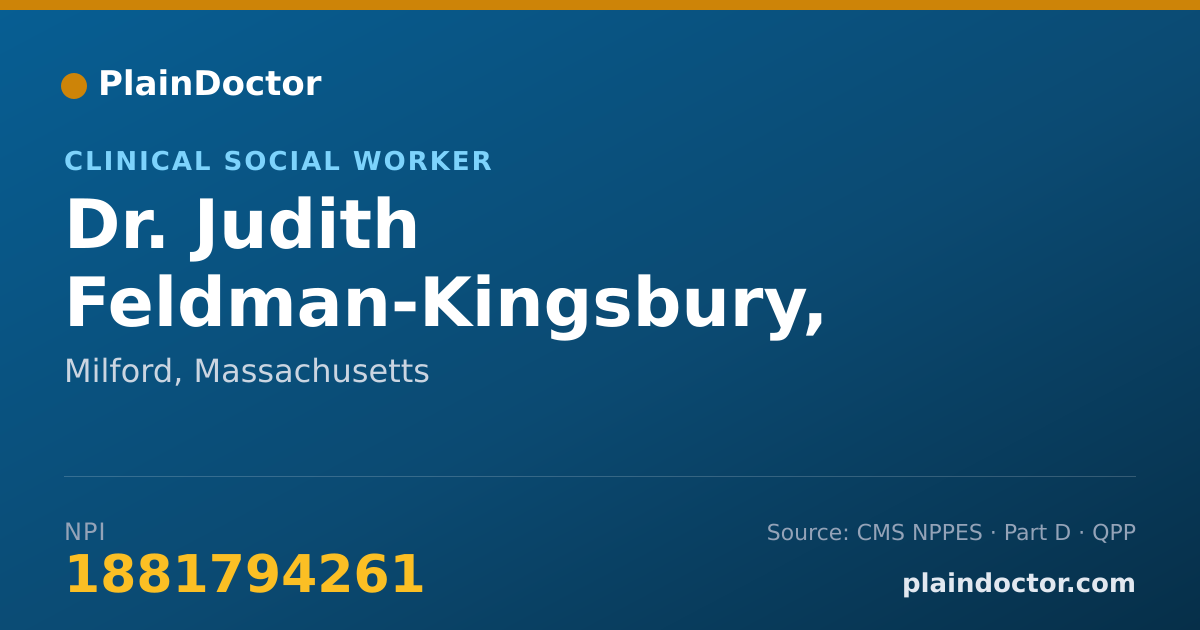 Shareable card for Judith Feldman-Kingsbury, LICSW - Clinical Social Worker, Milford, MA
