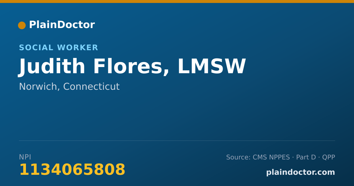 Shareable card for Judith Flores, LMSW - Social Worker, Norwich, CT
