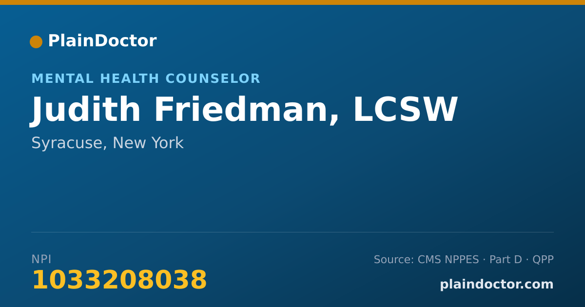 Shareable card for Judith Friedman, LCSW - Mental Health Counselor, Syracuse, NY