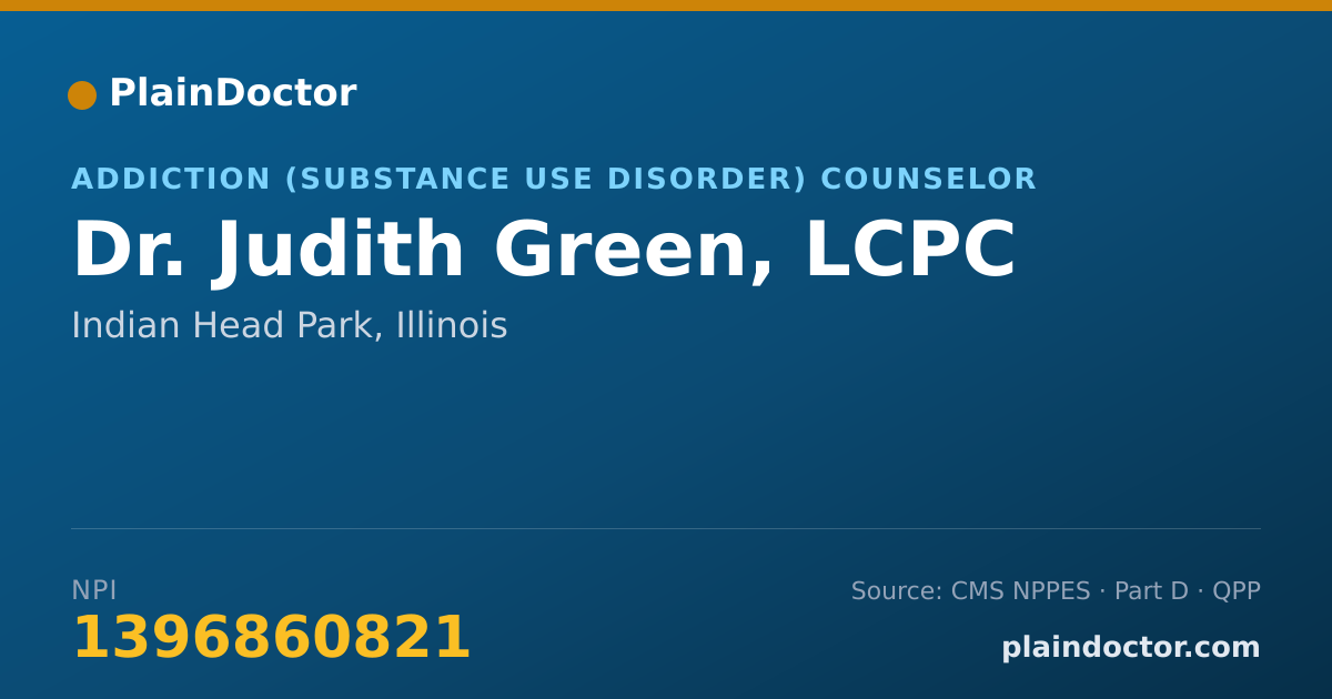 Shareable card for Judith Green, LCPC - Addiction (Substance Use Disorder) Counselor, Indian Head Park, IL