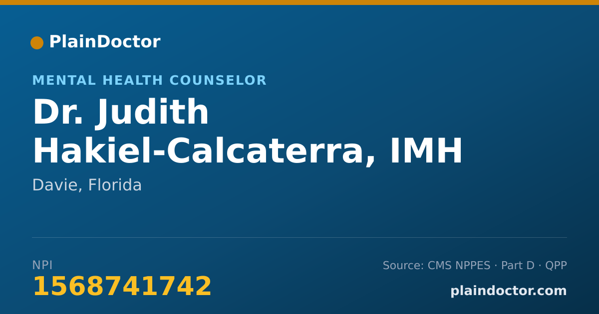 Shareable card for Judith Hakiel-Calcaterra, IMH - Mental Health Counselor, Davie, FL