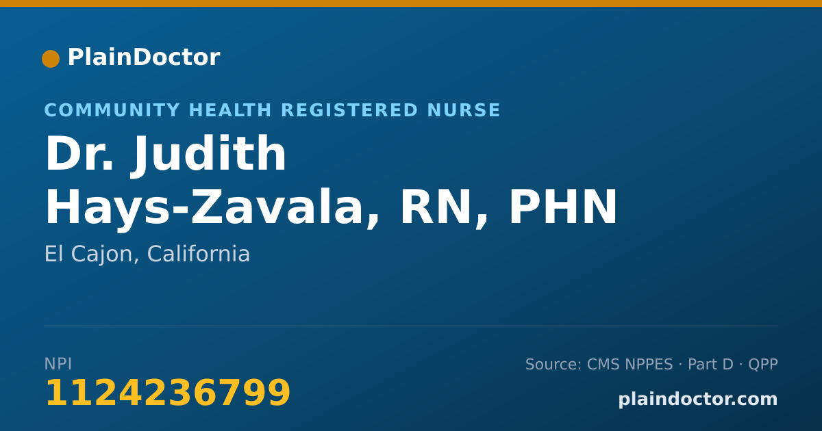 Shareable card for Judith Hays-Zavala, RN, PHN - Community Health Registered Nurse, El Cajon, CA