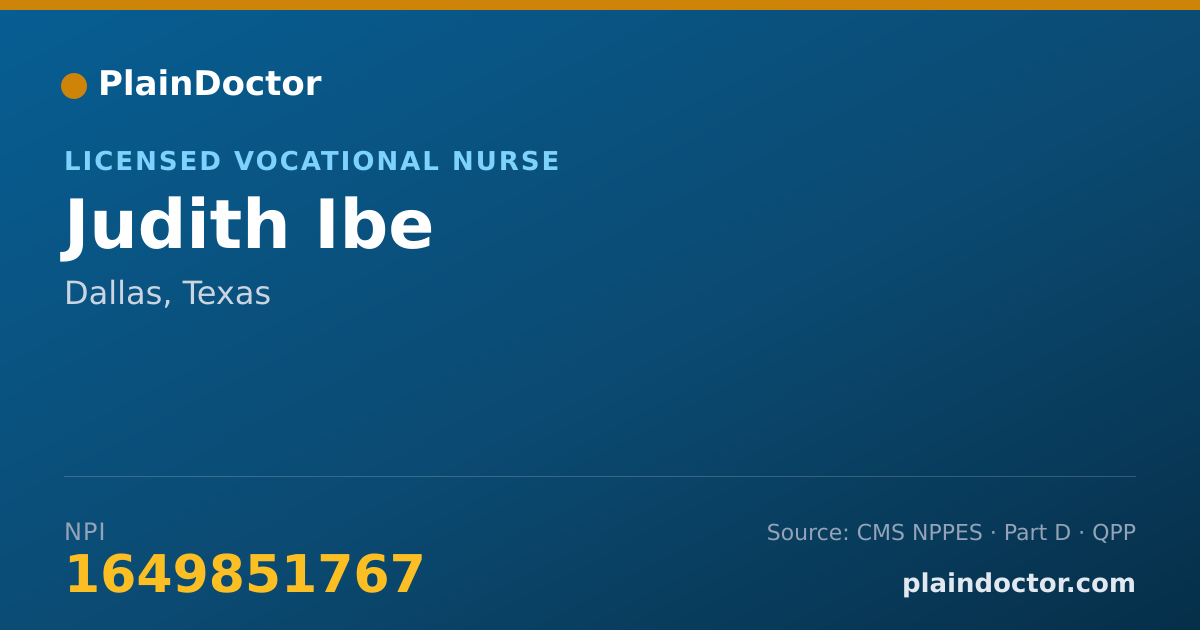 Shareable card for Judith Ibe - Licensed Vocational Nurse, Dallas, TX