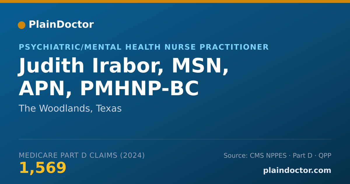 Shareable card for Judith Irabor, MSN, APN, PMHNP-BC - Psychiatric/Mental Health Nurse Practitioner, The Woodlands, TX