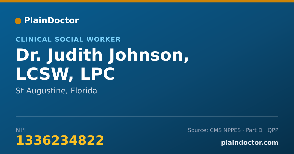 Shareable card for Judith Johnson, LCSW, LPC - Clinical Social Worker, St Augustine, FL