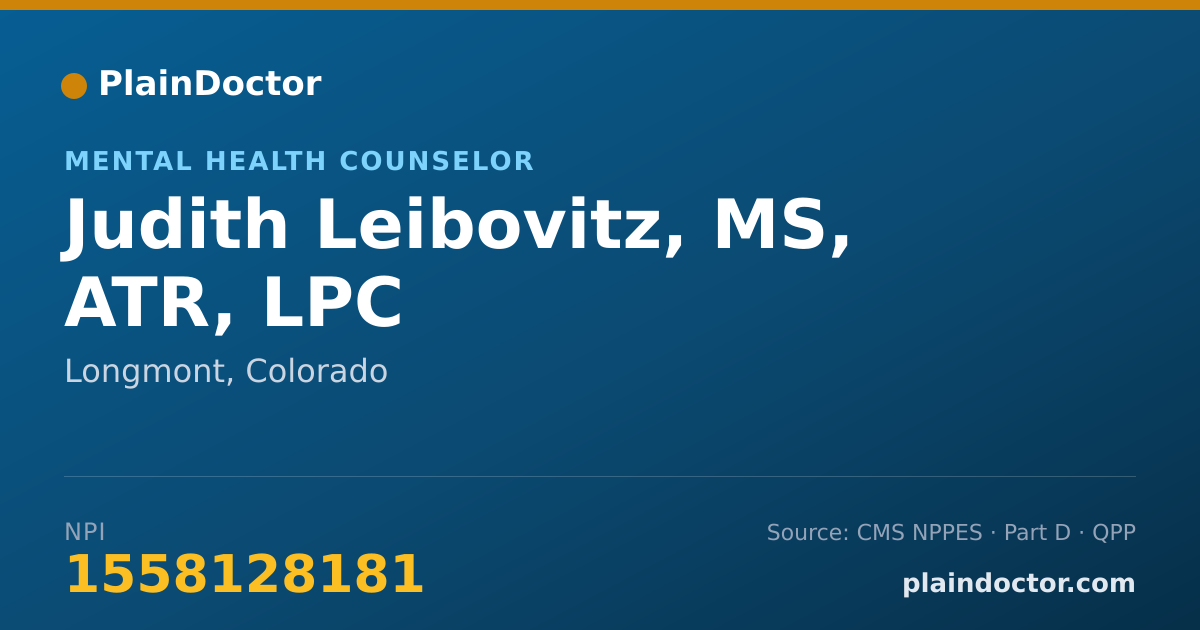 Shareable card for Judith Leibovitz, MS, ATR, LPC - Mental Health Counselor, Longmont, CO