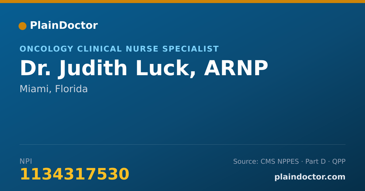 Shareable card for Judith Luck, ARNP - Oncology Clinical Nurse Specialist, Miami, FL