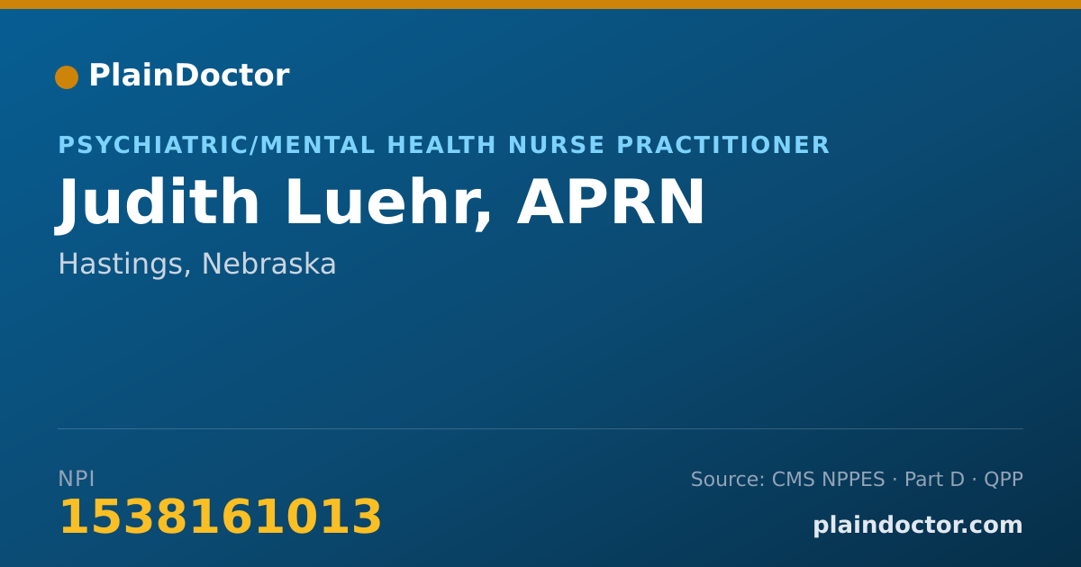 Shareable card for Judith Luehr, APRN - Psychiatric/Mental Health Nurse Practitioner, Hastings, NE