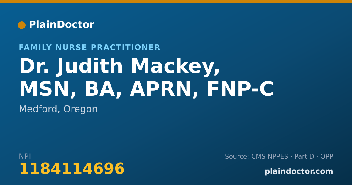 Shareable card for Judith Mackey, MSN, BA, APRN, FNP-C - Family Nurse Practitioner, Medford, OR