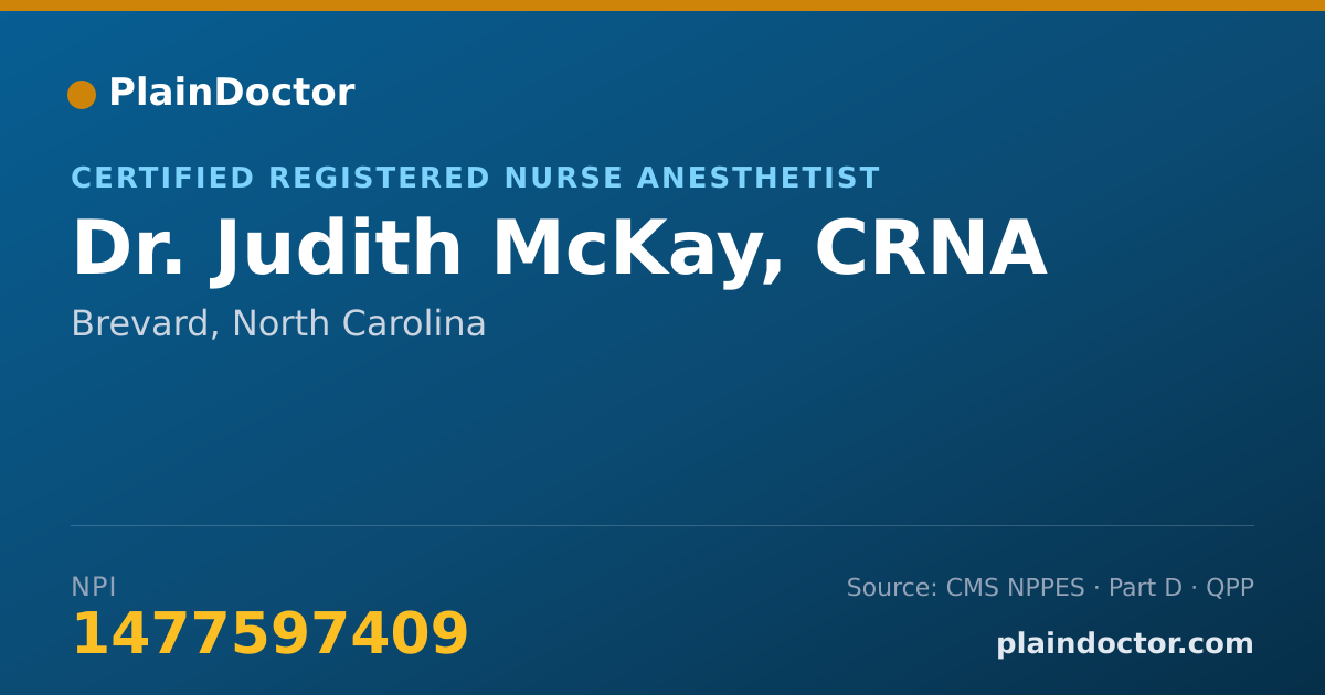 Shareable card for Judith McKay, CRNA - Certified Registered Nurse Anesthetist, Brevard, NC