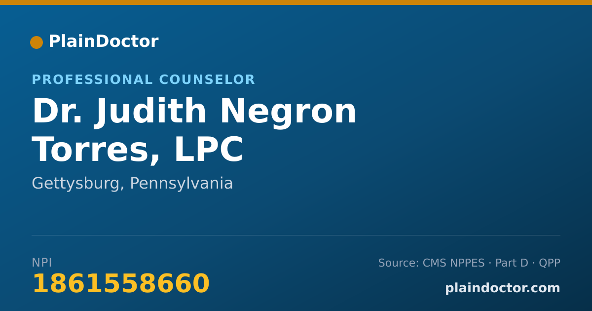 Shareable card for Judith Negron Torres, LPC - Professional Counselor, Gettysburg, PA