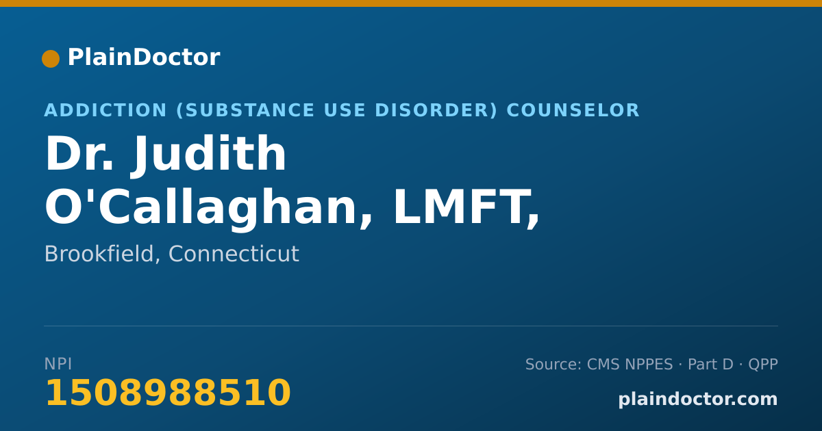 Shareable card for Judith O'Callaghan, LMFT, LADC - Addiction (Substance Use Disorder) Counselor, Brookfield, CT