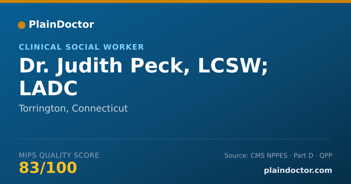 Shareable card for Judith Peck, LCSW; LADC - Clinical Social Worker, Torrington, CT