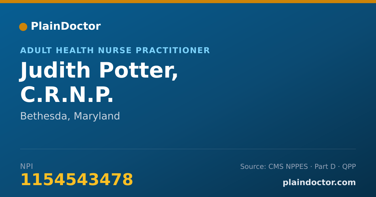 Shareable card for Judith Potter, C.R.N.P. - Adult Health Nurse Practitioner, Bethesda, MD