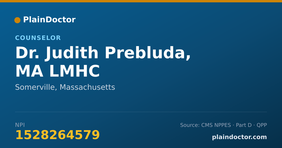 Shareable card for Judith Prebluda, MA LMHC - Counselor, Somerville, MA