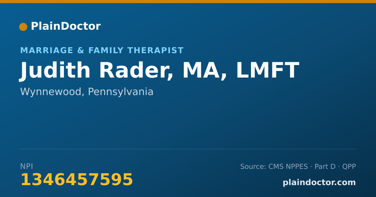 Shareable card for Judith Rader, MA, LMFT - Marriage & Family Therapist, Wynnewood, PA