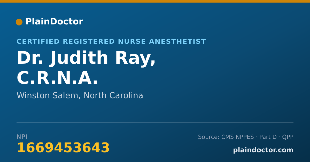Shareable card for Judith Ray, C.R.N.A. - Certified Registered Nurse Anesthetist, Winston Salem, NC