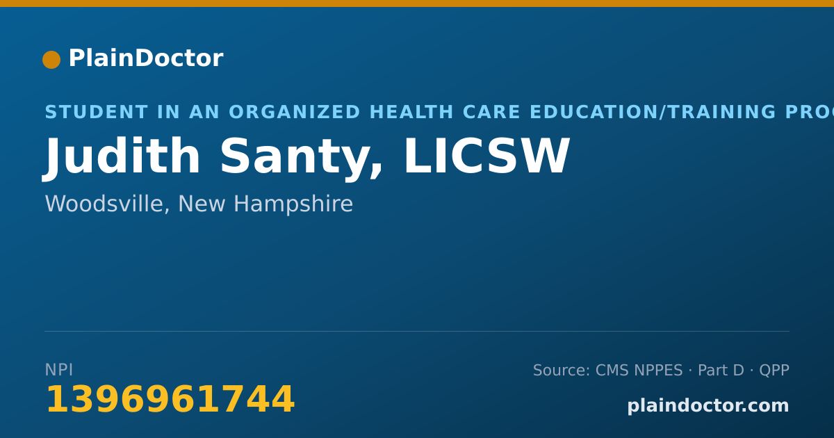 Shareable card for Judith Santy, LICSW - Student in an Organized Health Care Education/Training Program, Woodsville, NH