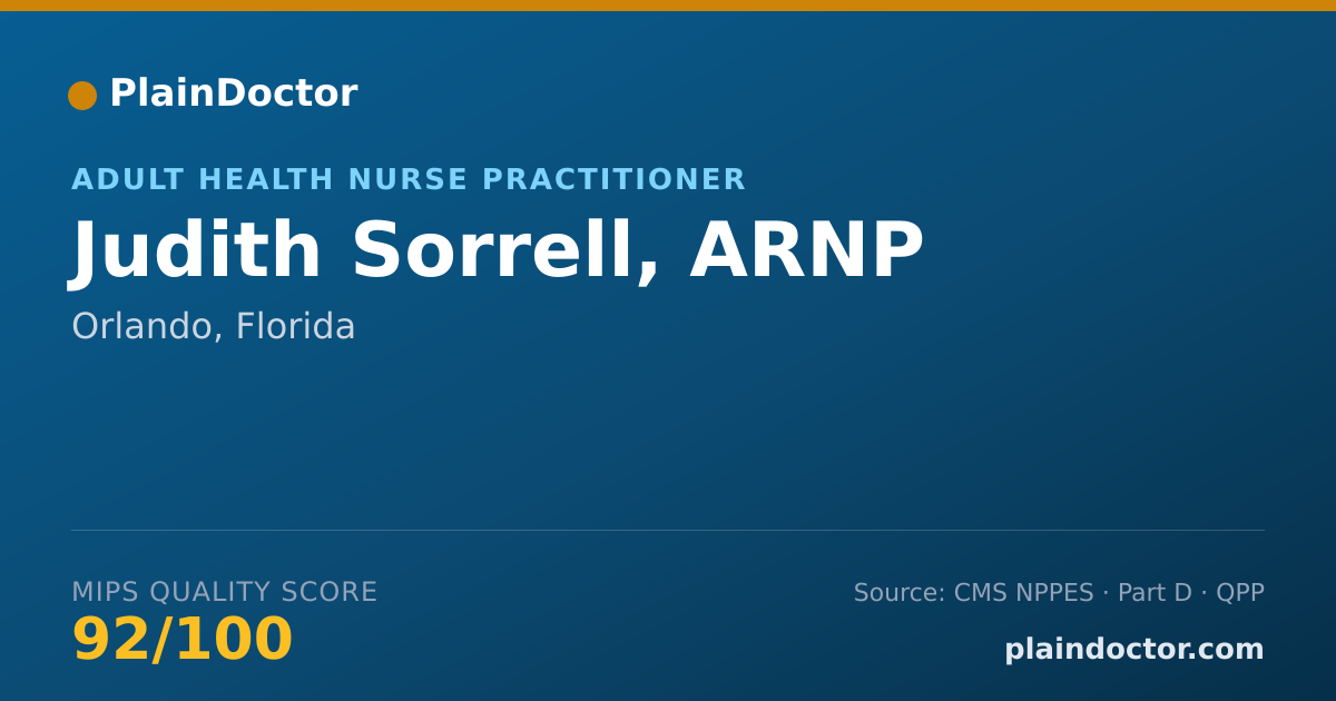 Shareable card for Judith Sorrell, ARNP - Adult Health Nurse Practitioner, Orlando, FL